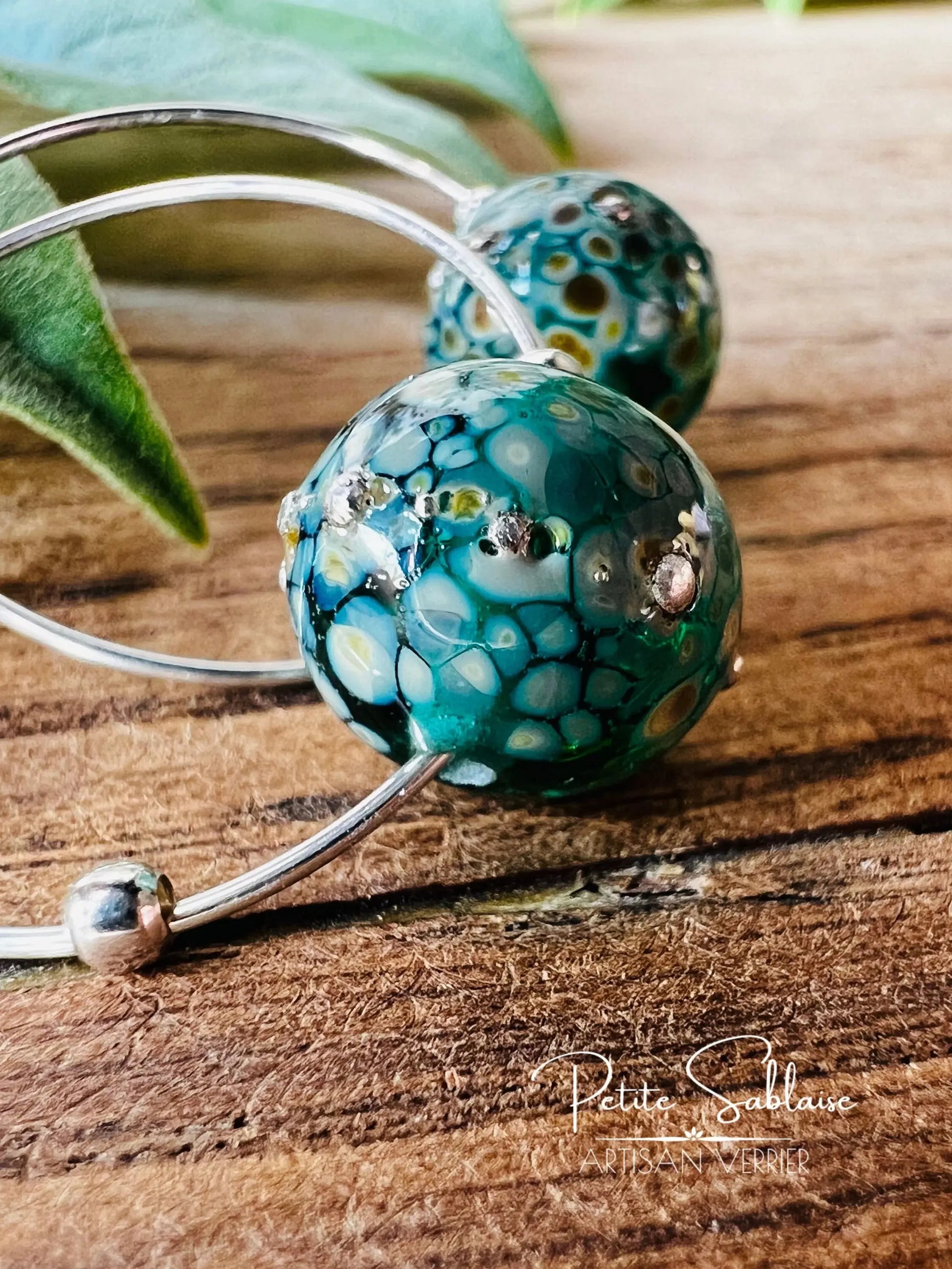 Boucles d'oreilles Créoles Fantaisies "Emeraude" en Argent - Petite Sablaise