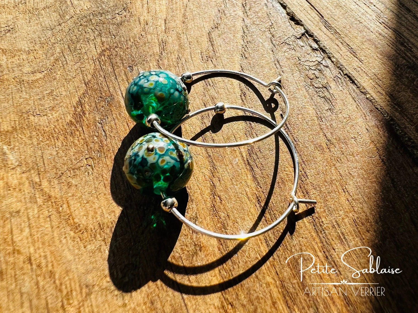 Boucles d'oreilles Créoles Fantaisies "Emeraude" en Argent - Petite Sablaise