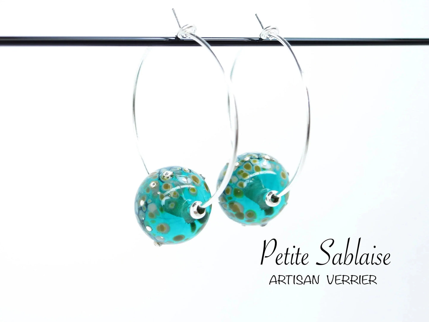 Boucles d'oreilles Créoles Fantaisies "Emeraude" en Argent - Petite Sablaise
