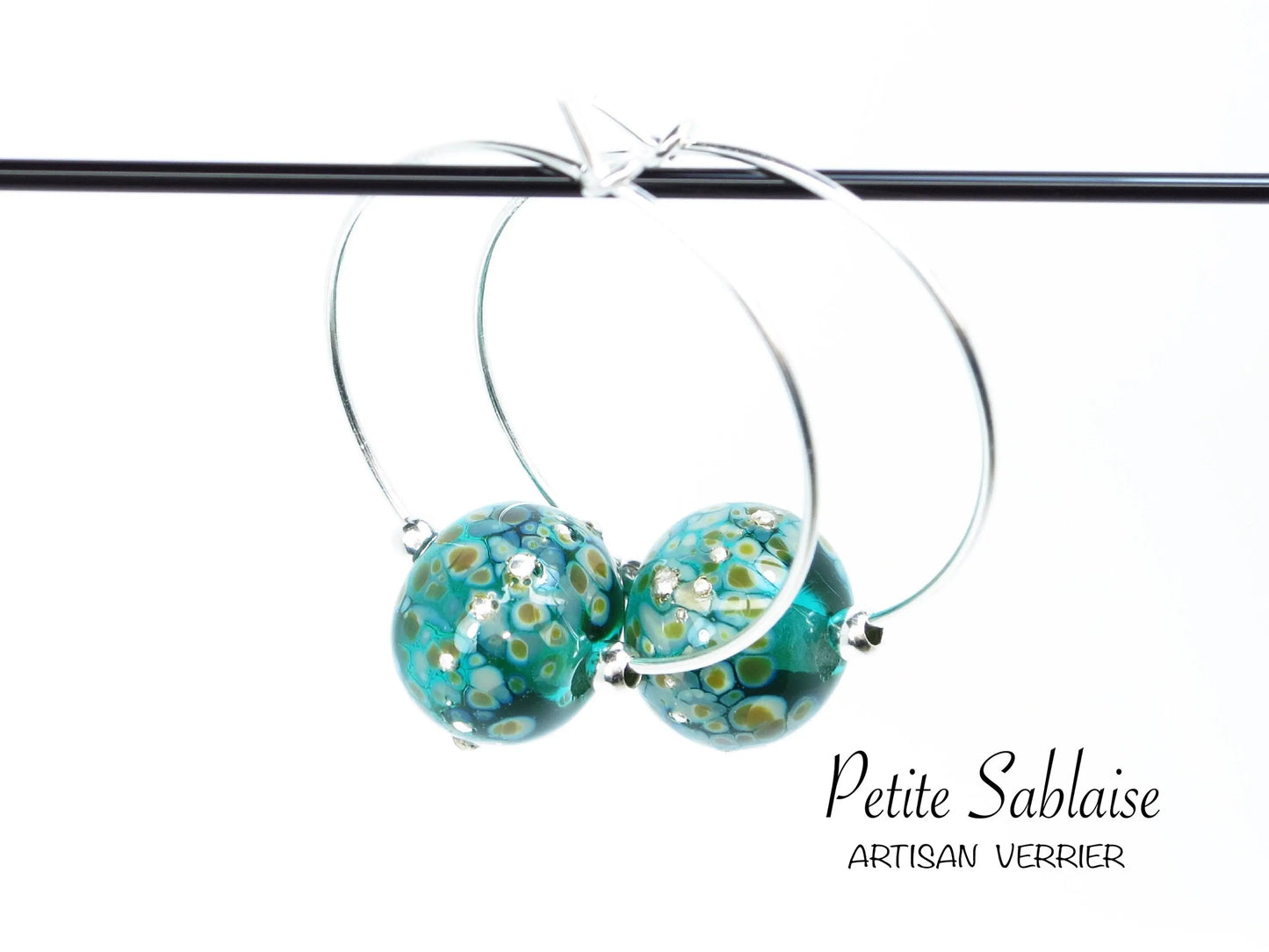 Boucles d'oreilles Créoles Fantaisies "Emeraude" en Argent - Petite Sablaise