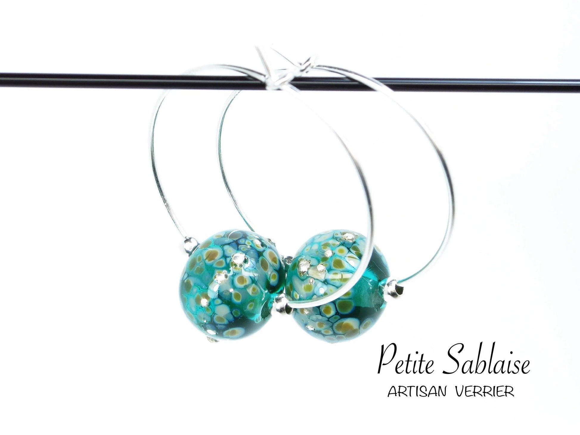 Boucles d'oreilles Créoles Fantaisies "Emeraude" en Argent - Petite Sablaise