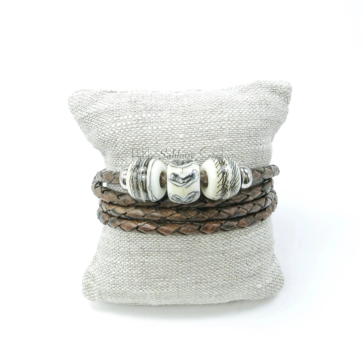 Bracelet Unisexe en cuir tressé brun Artisanal - Petite Sablaise