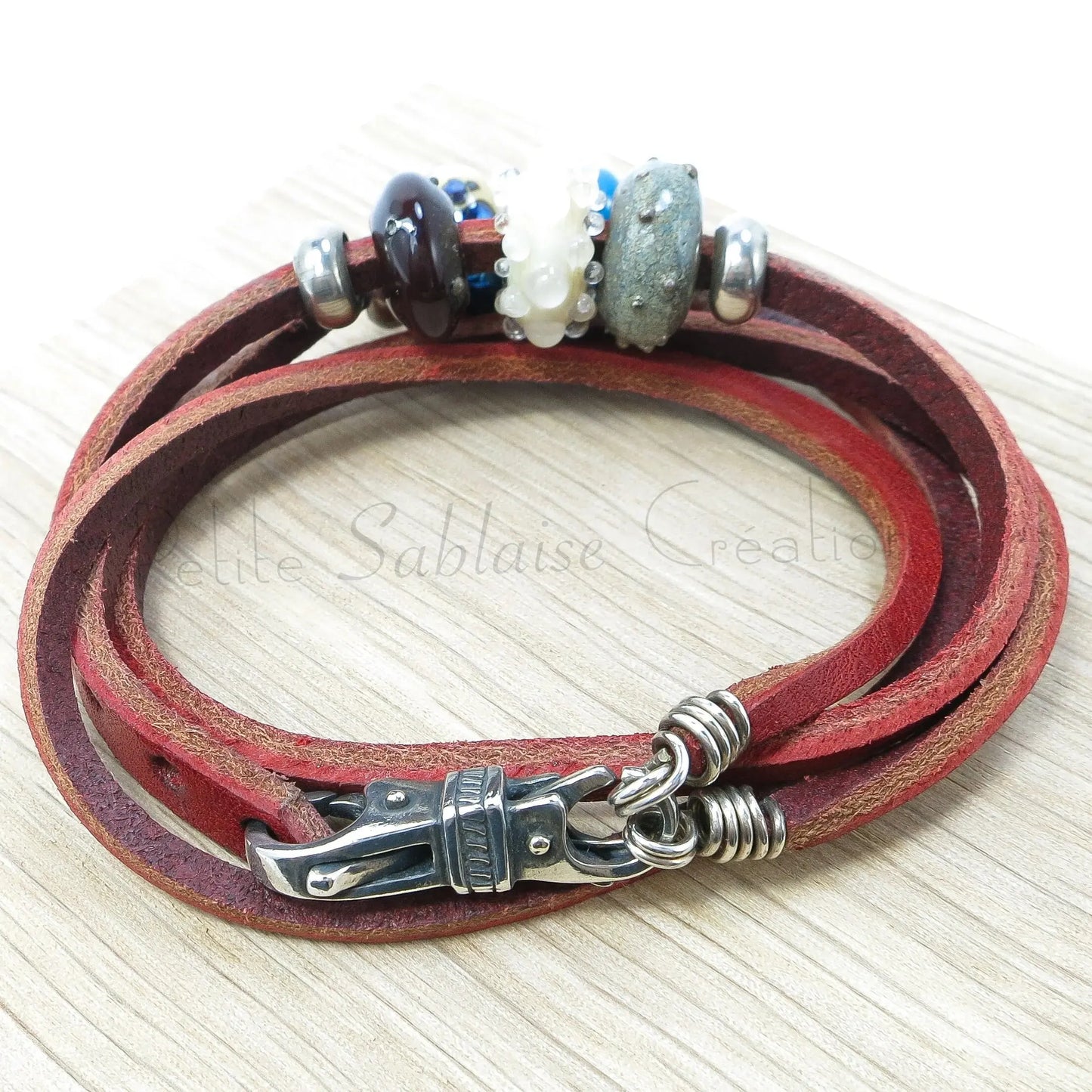 Bracelet Artisanal "Harmonie d'Orient" en Cuir et en Argent - Petite Sablaise