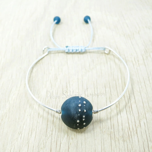 Bracelet Fantaisie Artisanal "Dark Blue" mat réglable - Petite Sablaise