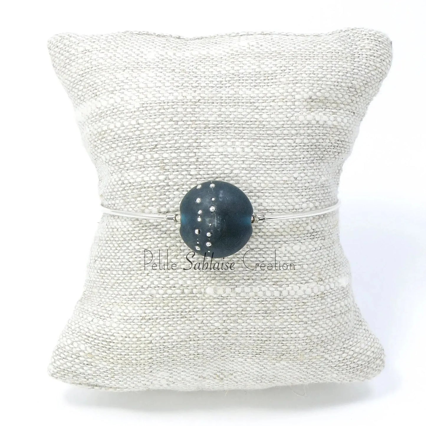 Bracelet Fantaisie Artisanal "Dark Blue" mat réglable - Petite Sablaise