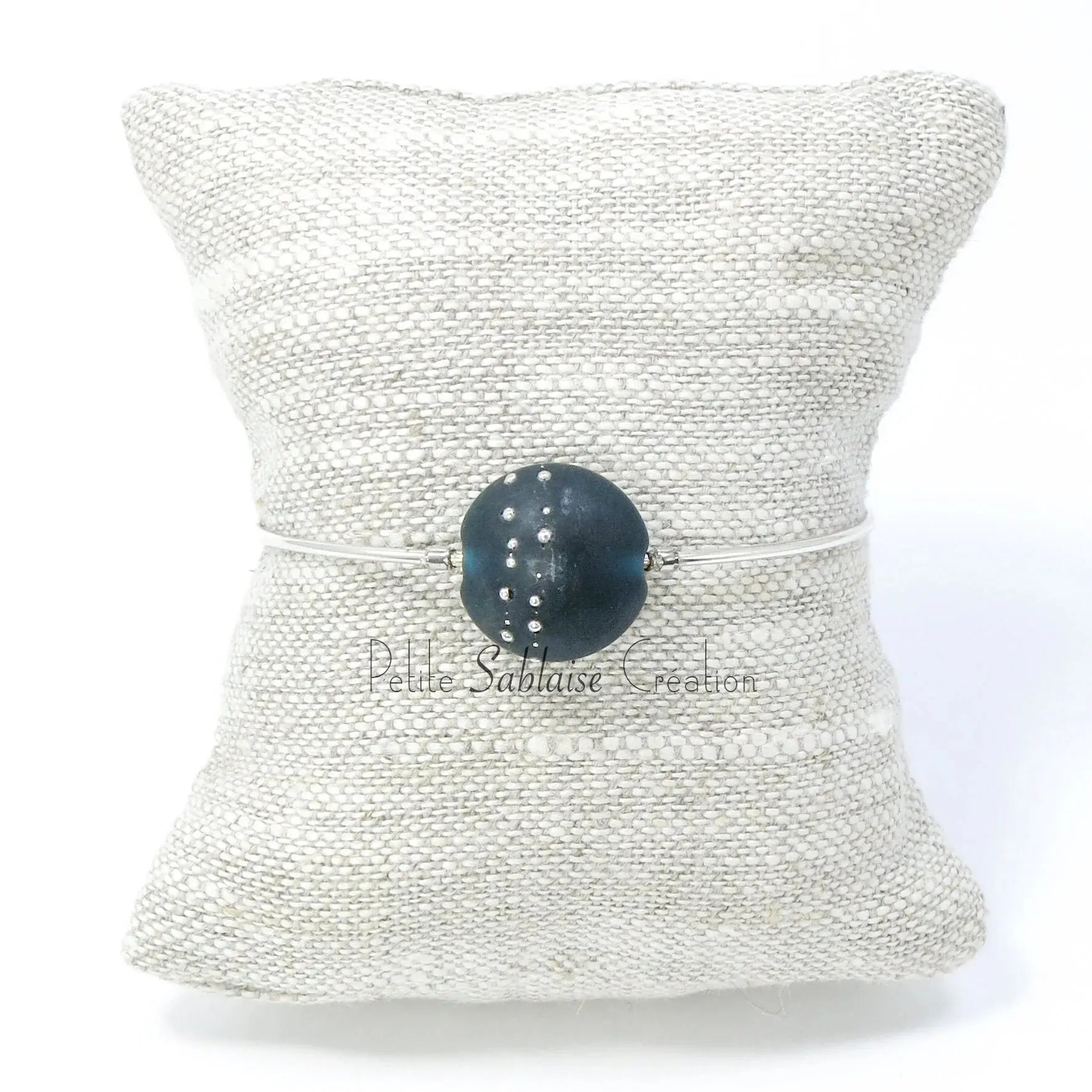 Bracelet Fantaisie Artisanal "Dark Blue" mat réglable - Petite Sablaise