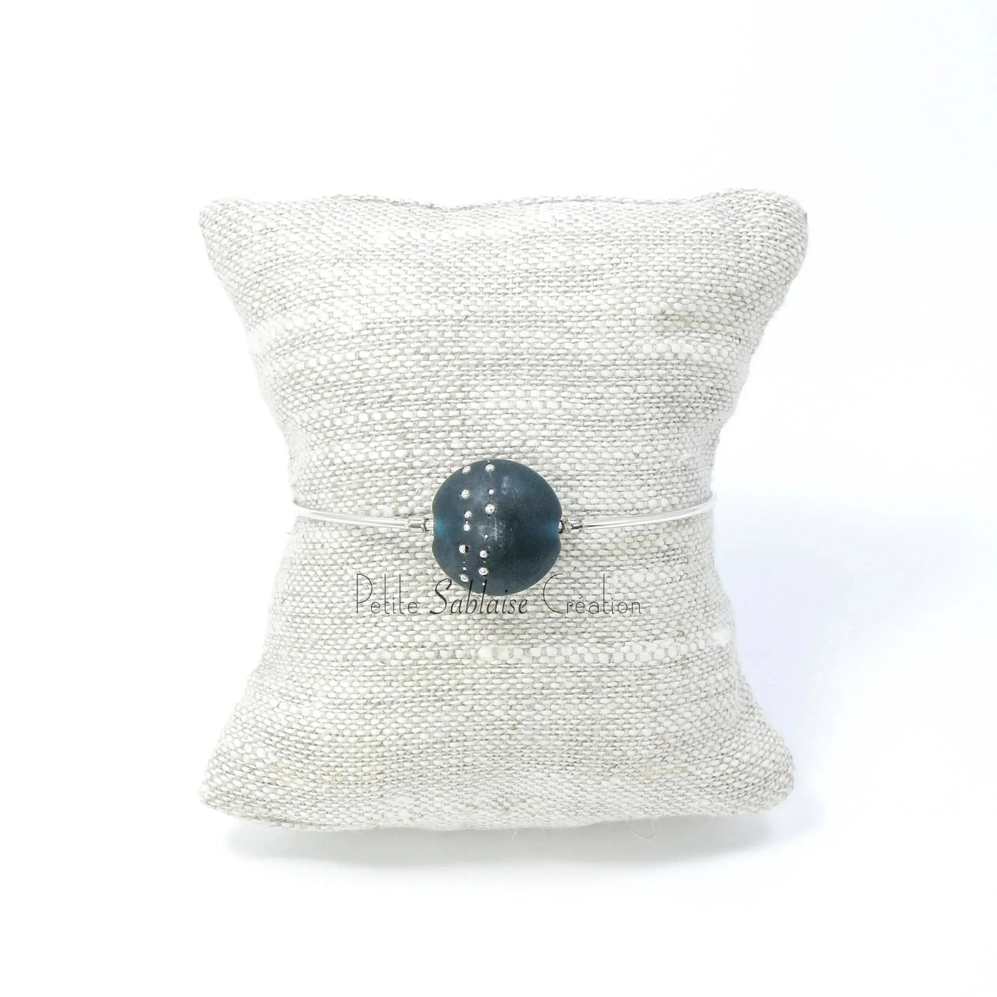 Bracelet Fantaisie Artisanal "Dark Blue" mat réglable - Petite Sablaise