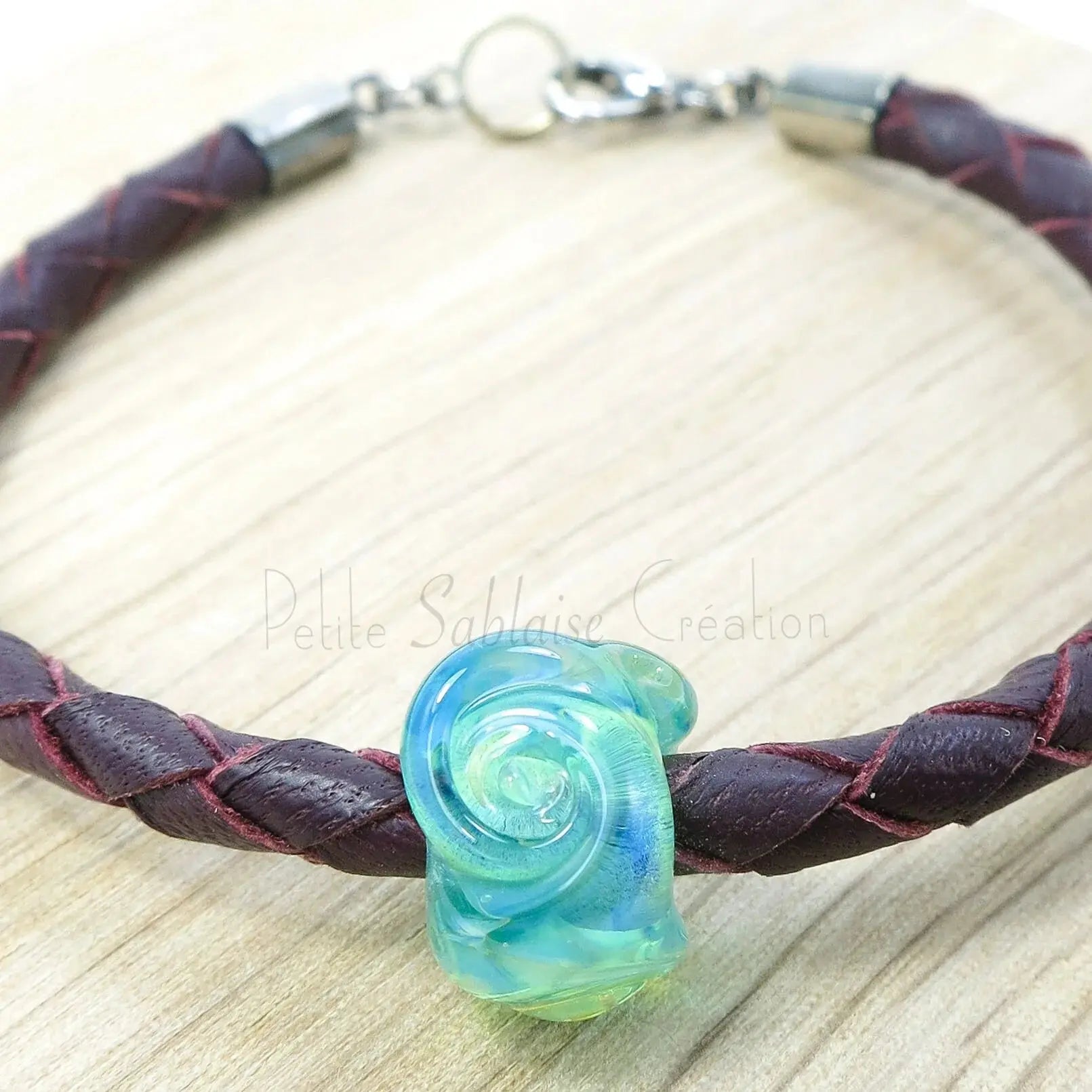 Bracelet Fantaisie de Perle de Verre aux nuances vert Lagon Petite Sablaise