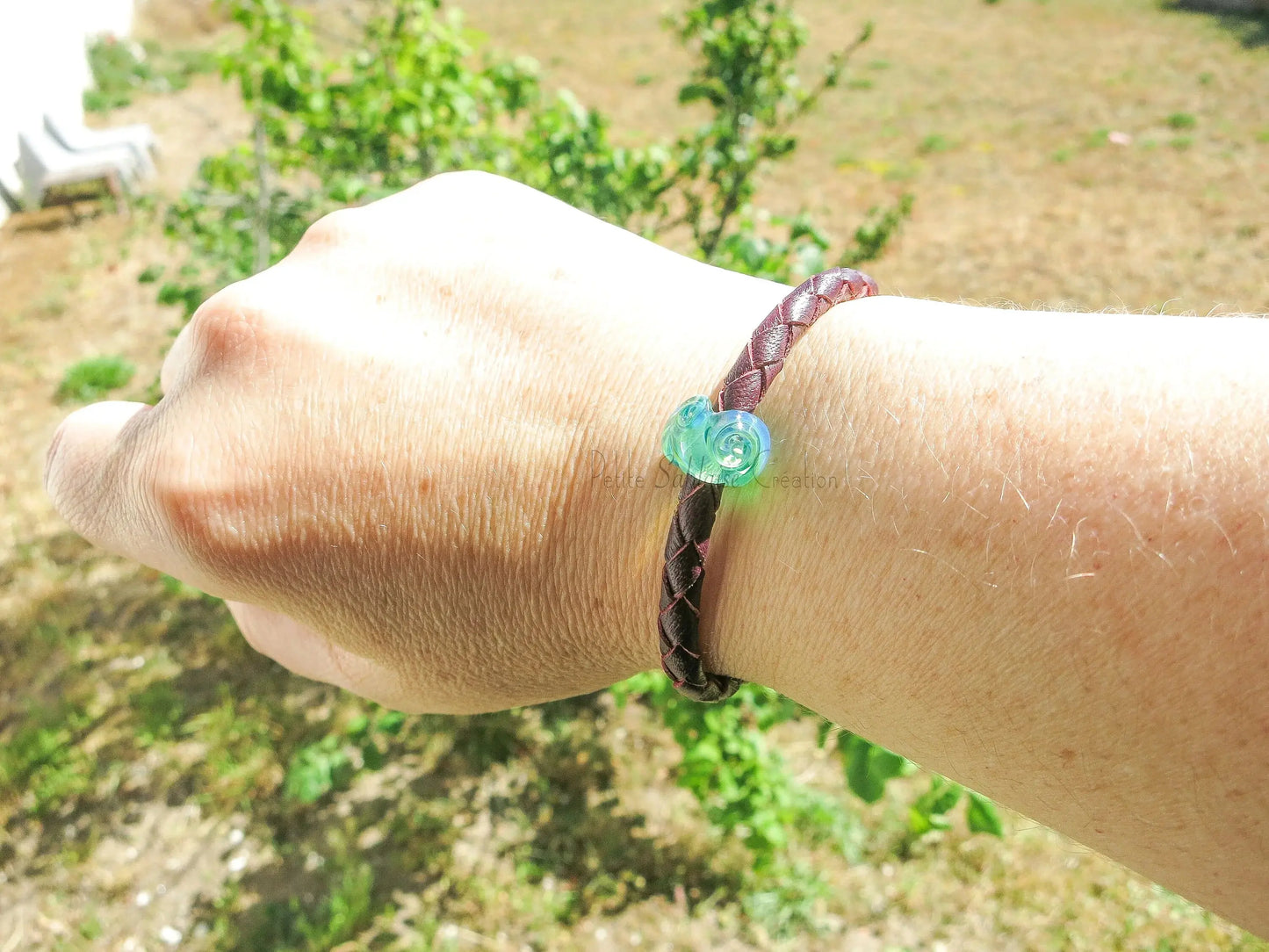 Bracelet Fantaisie de Perle de Verre aux nuances vert Lagon Petite Sablaise