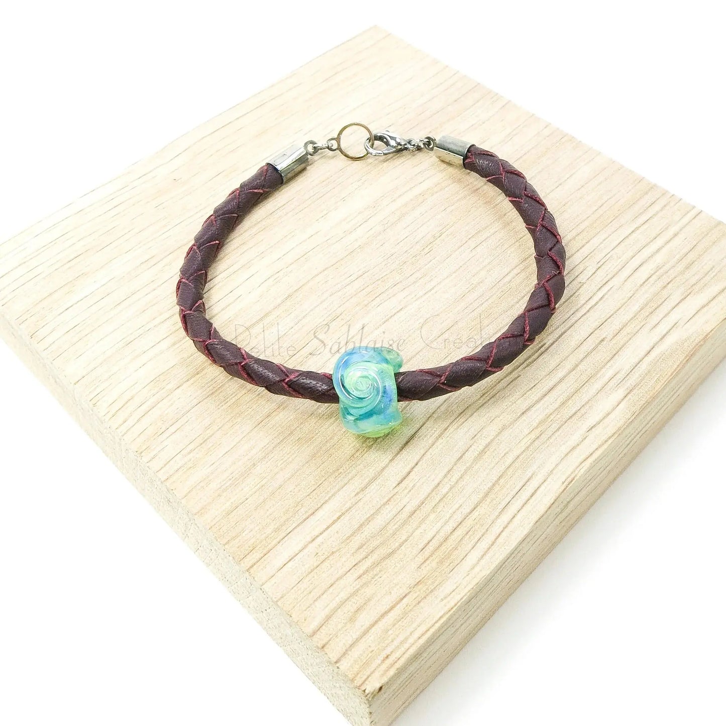 Bracelet Fantaisie de Perle de Verre aux nuances vert Lagon Petite Sablaise