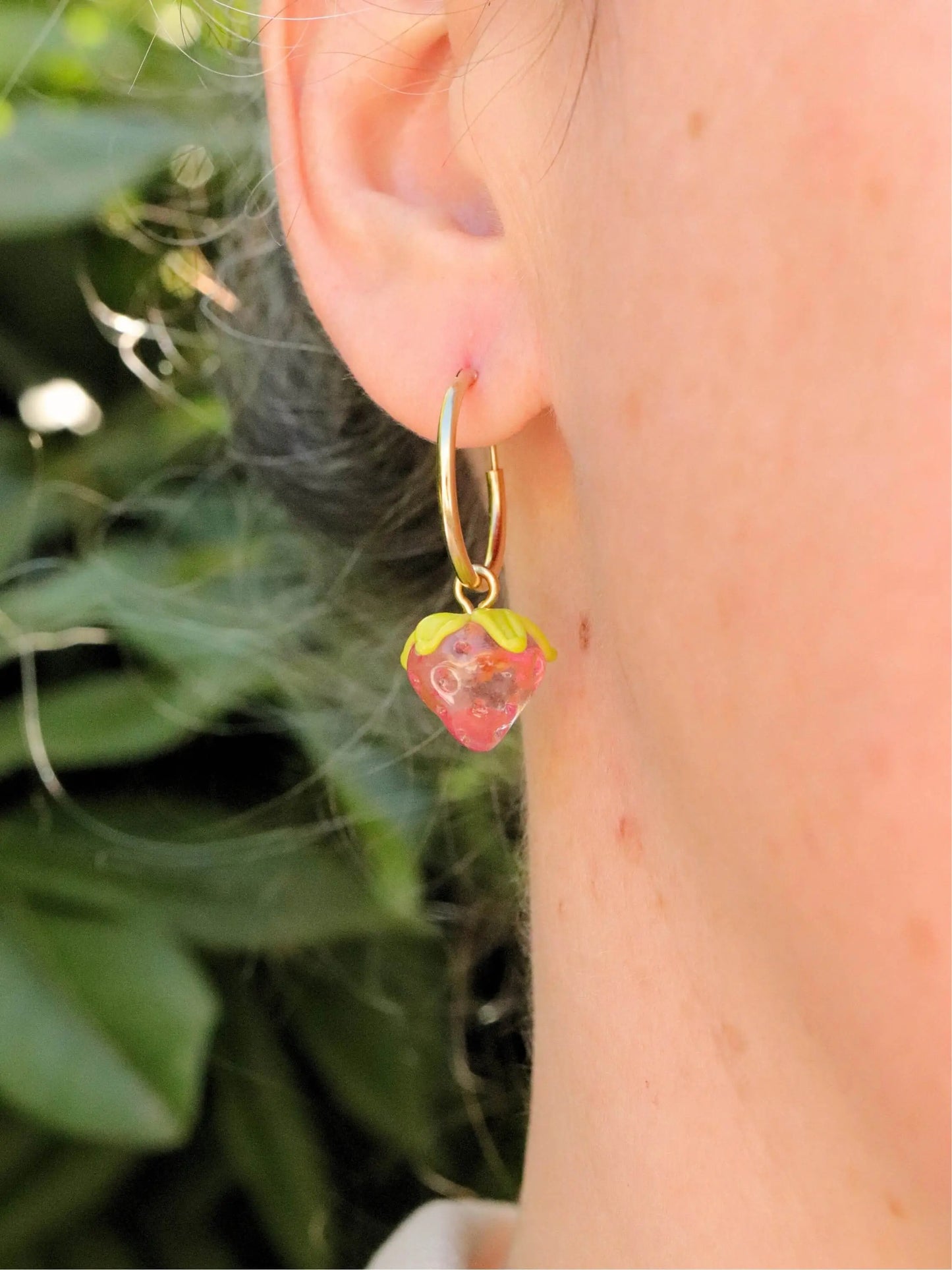 Créoles Fraise rose en Argent Massif plaqué Or 🍓 Petite Sablaise
