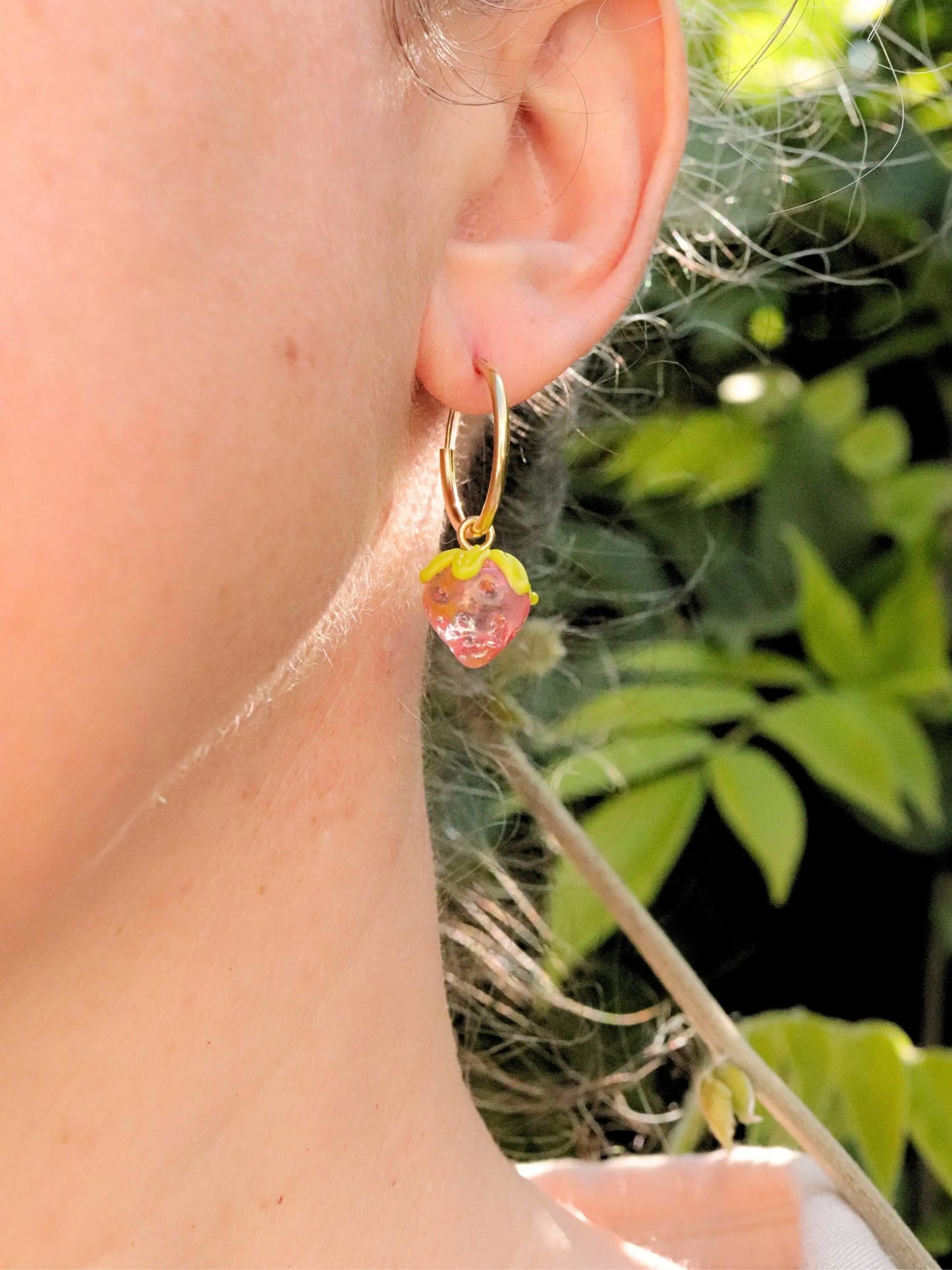 Créoles Fraise rose en Argent Massif plaqué Or 🍓 Petite Sablaise