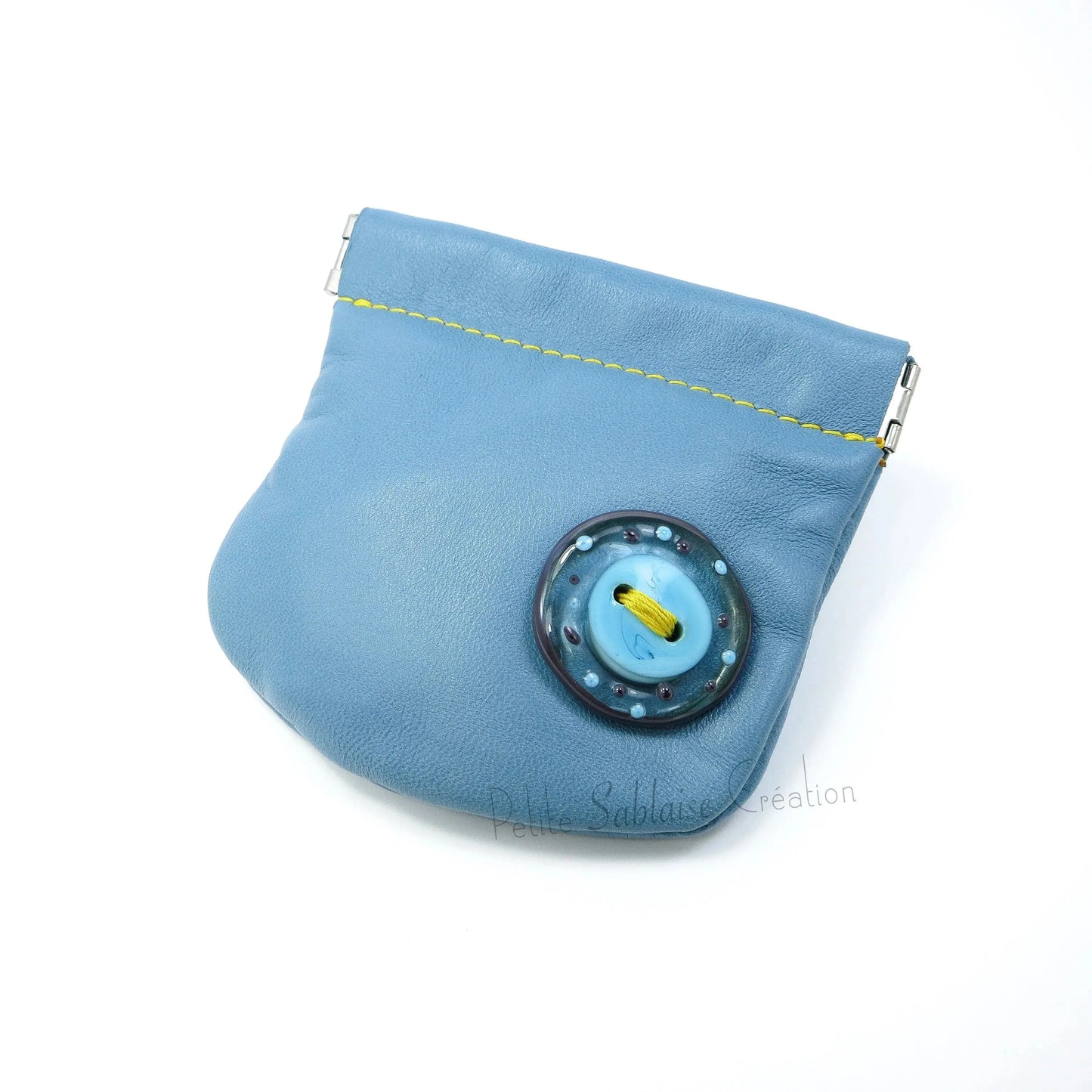 Porte-monnaie Artisanal Clic Clac en cuir bleu - Petite Sablaise