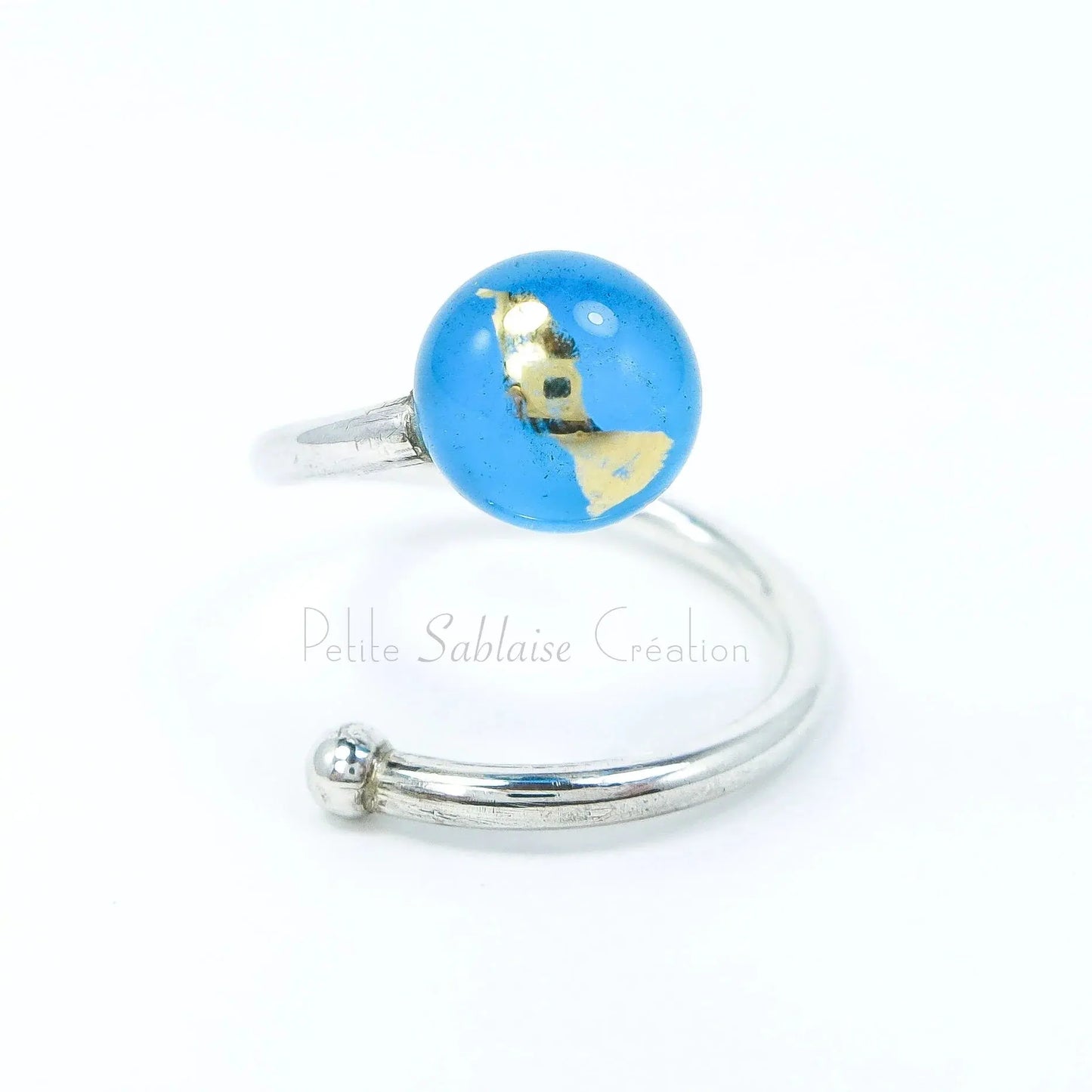 Bague Turquoise Artisanale réglable en Argent massif - Petite Sablaise