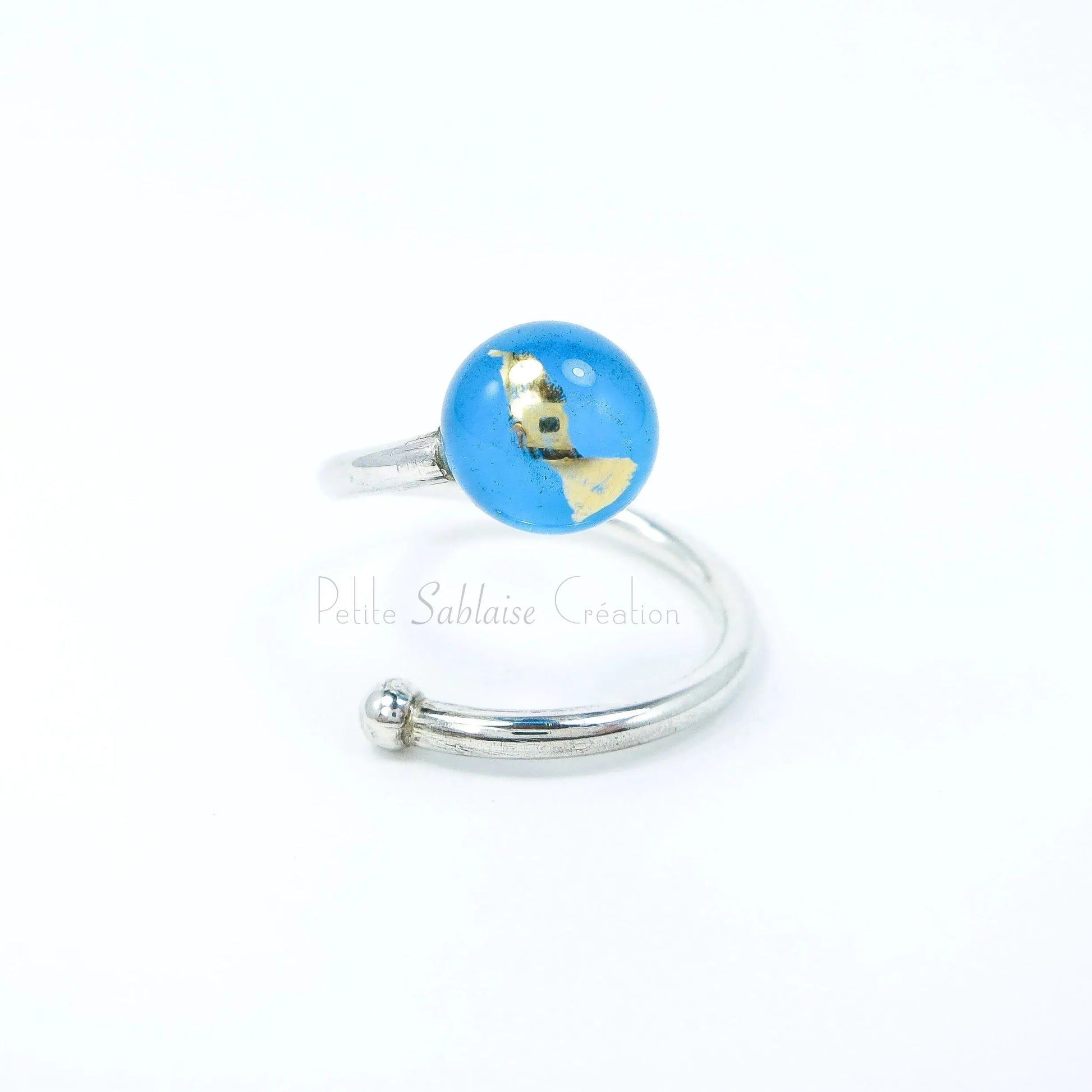 Bague Turquoise Artisanale réglable en Argent massif - Petite Sablaise