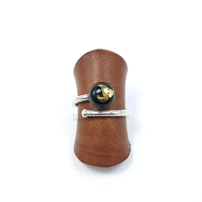 Bague Cabochon Noir en Argent et en Verre de Murano - Petite Sablaise