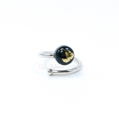 Bague Cabochon Noir en Argent et en Verre de Murano - Petite Sablaise