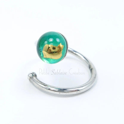 Bague Emeraude en verre de Murano et en Argent - Petite Sablaise