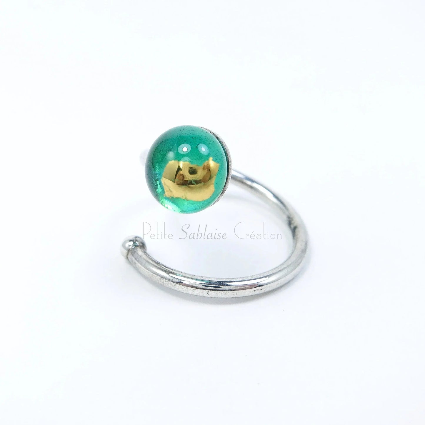 Bague Emeraude en verre de Murano et en Argent - Petite Sablaise