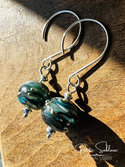 Boucles d'Oreilles Artisanales "Algues Marines" en Argent - Petite Sablaise