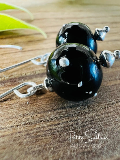 Boucles d'Oreilles Artisanales "Black Hole" en Argent massif - Petite Sablaise