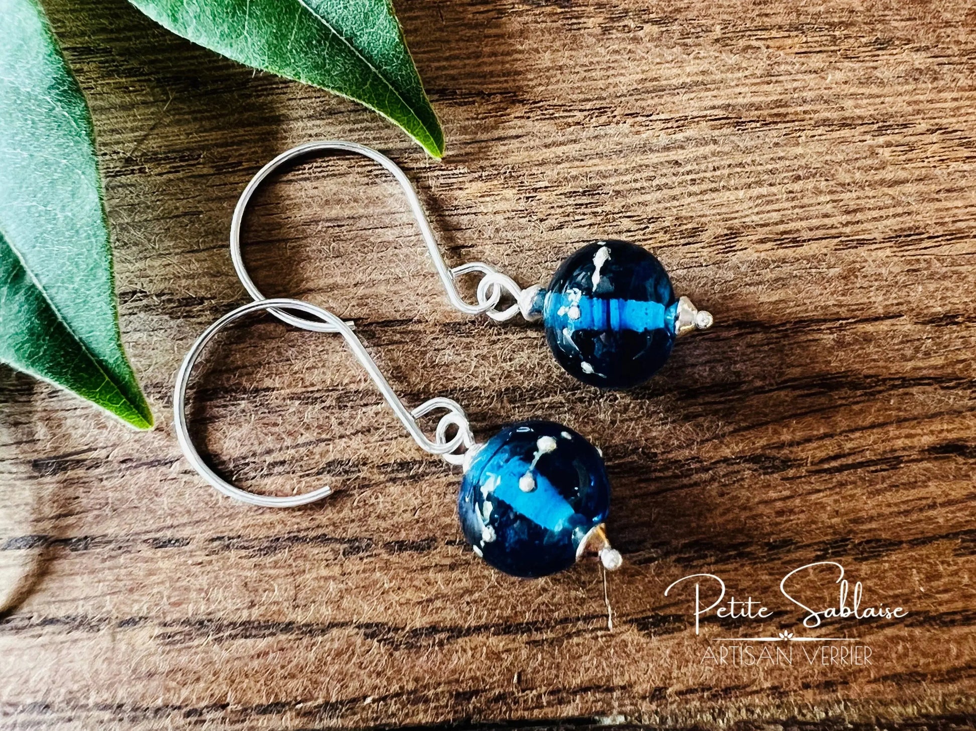 Boucles d'Oreilles Artisanales "Bleues d'Orient" en Argent - Petite Sablaise