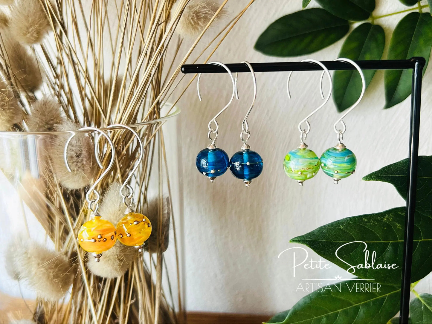 Boucles d'Oreilles Artisanales "Bleues d'Orient" en Argent - Petite Sablaise