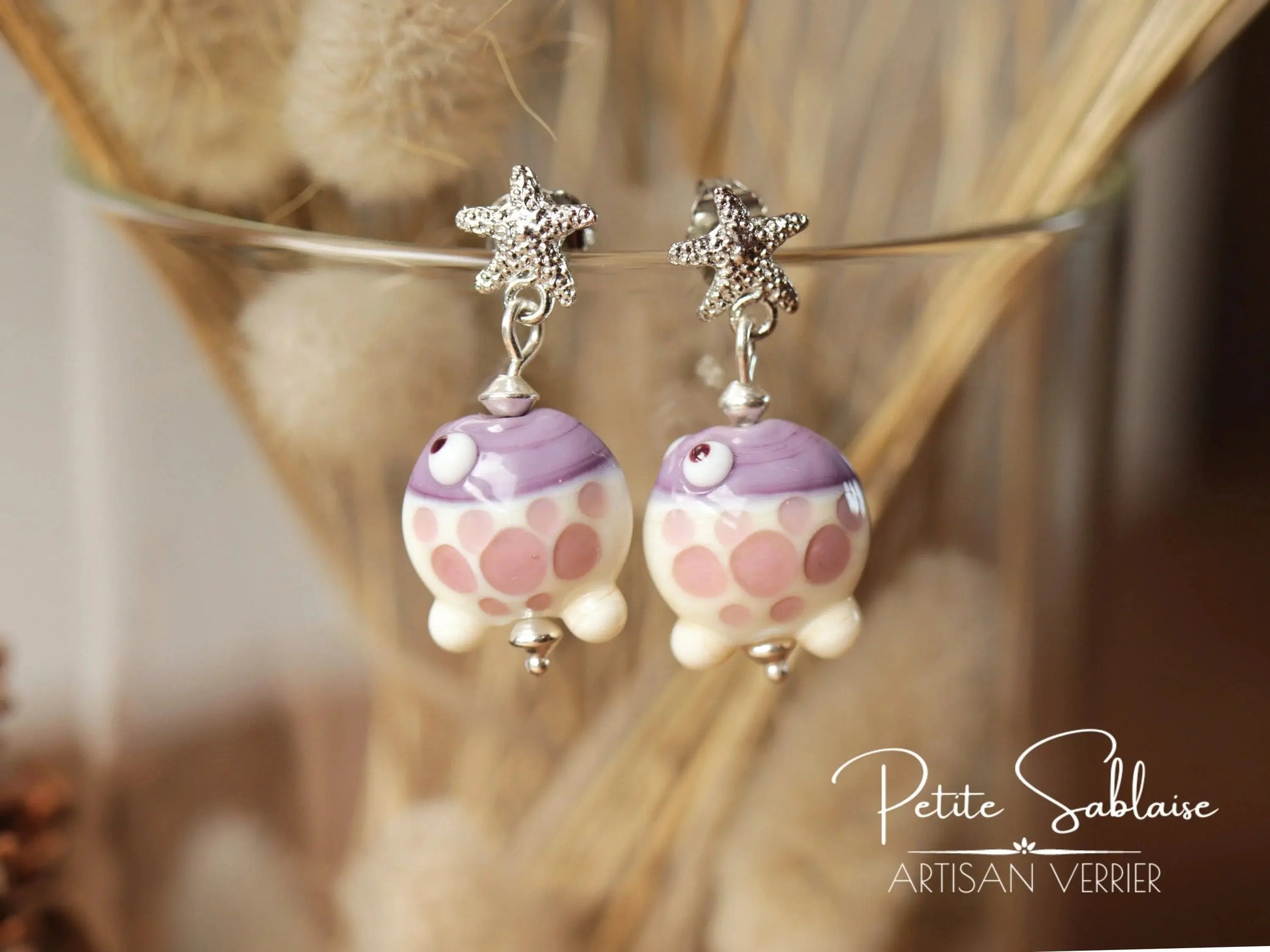 Boucles d'Oreilles Fantaisies Etoile de Mer et Petits Poissons - Petite Sablaise