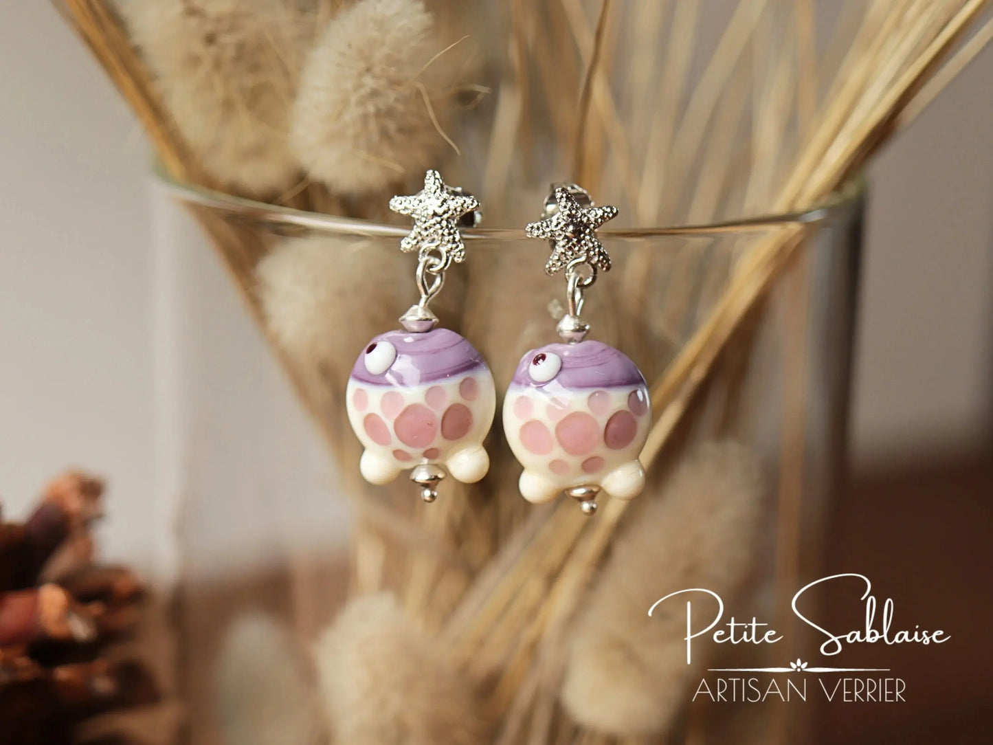 Boucles d'Oreilles Fantaisies Etoile de Mer et Petits Poissons - Petite Sablaise