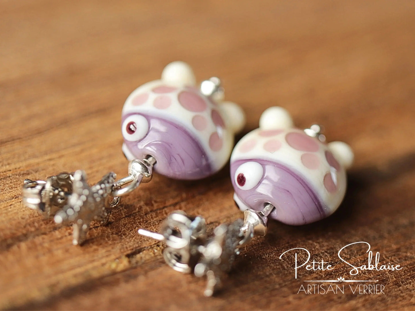 Boucles d'Oreilles Fantaisies Etoile de Mer et Petits Poissons - Petite Sablaise