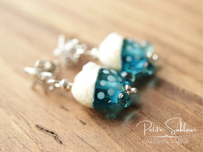 Boucles d'Oreilles Fantaisies Etoile de Mer et Petits Poissons turquoise - Petite Sablaise