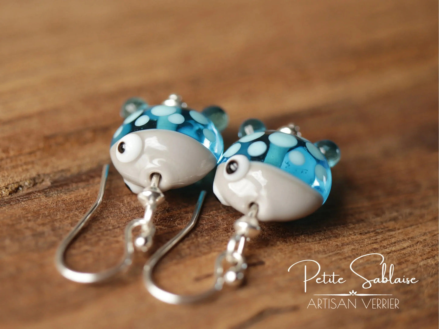 Boucles d'Oreilles Fantaisies Petits Poissons turquoises en Argent - Petite Sablaise