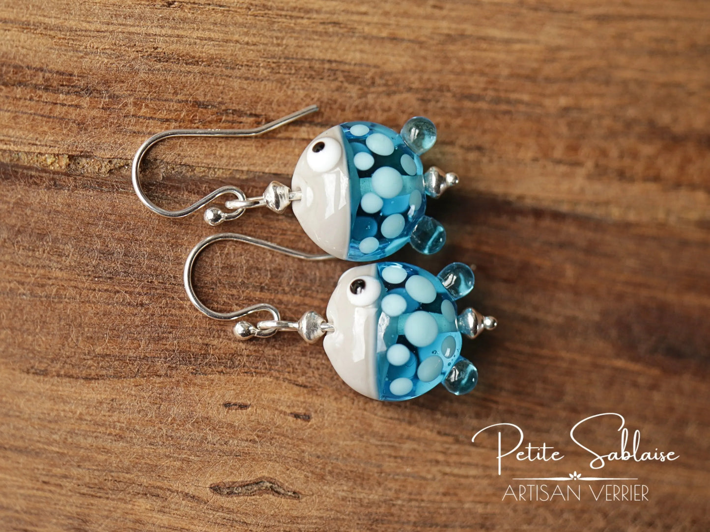 Boucles d'Oreilles Fantaisies Petits Poissons turquoises en Argent - Petite Sablaise