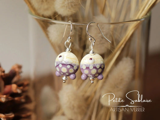 Boucles d'Oreilles Fantaisies Petits Poissons violet en Argent - Petite Sablaise