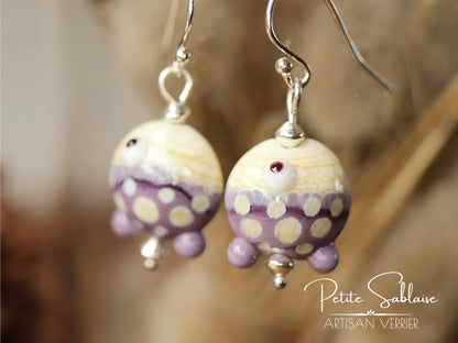 Boucles d'Oreilles Fantaisies Petits Poissons violet en Argent - Petite Sablaise