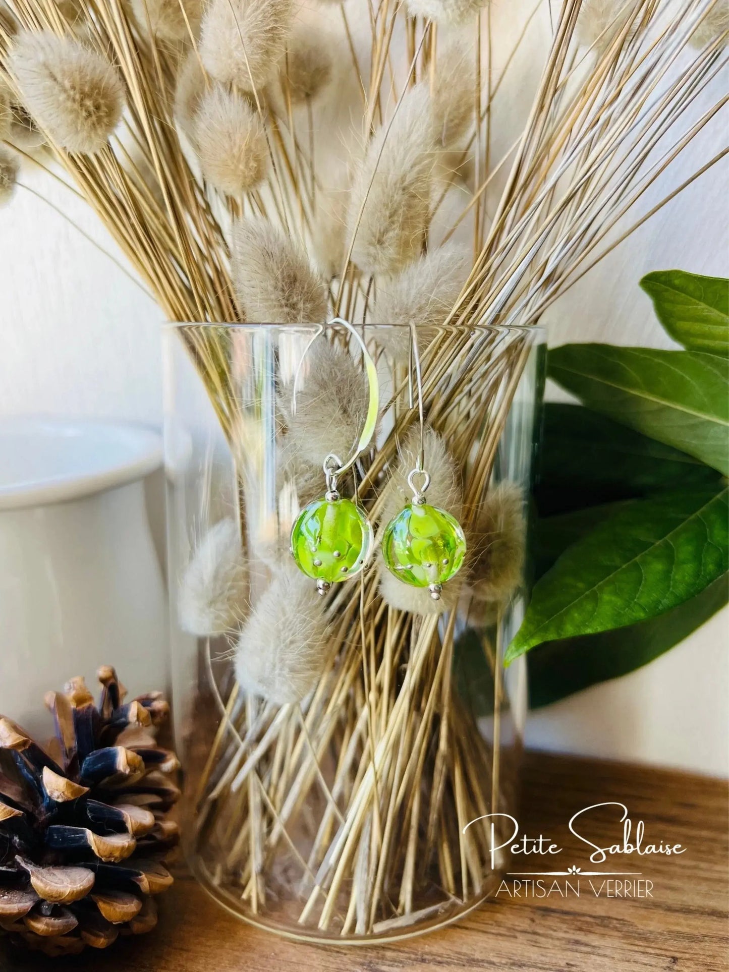 Boucles d'Oreilles Fantaisies "Absinthe" en Verre de Murano - Petite Sablaise