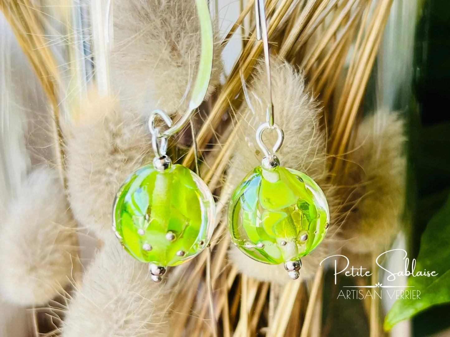 Boucles d'Oreilles Fantaisies "Absinthe" en Verre de Murano - Petite Sablaise