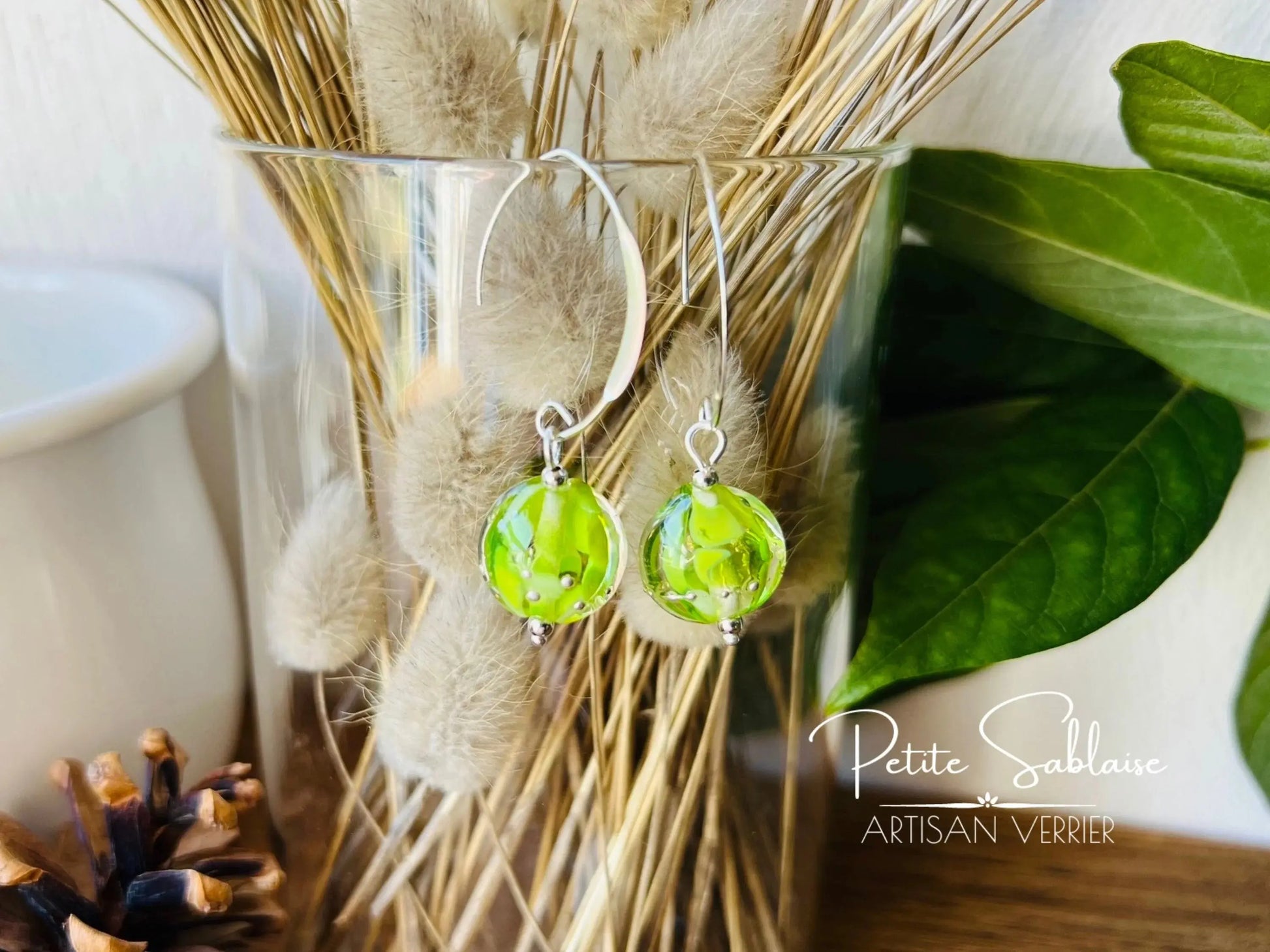 Boucles d'Oreilles Fantaisies "Absinthe" en Verre de Murano - Petite Sablaise