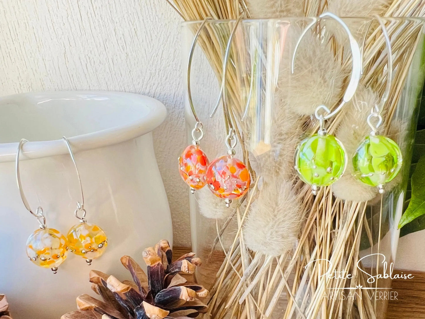 Boucles d'Oreilles Fantaisies "Absinthe" en Verre de Murano - Petite Sablaise