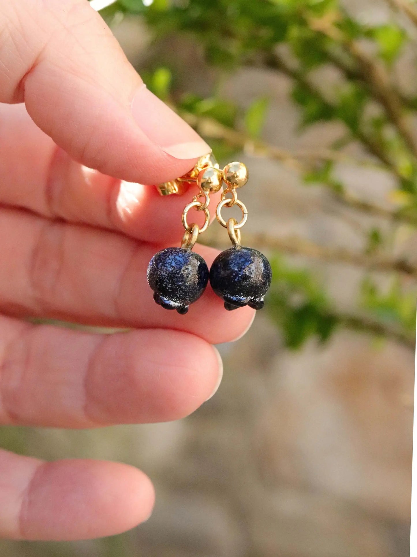 Boucles d'Oreilles Myrtille en Argent massif plaqué Or 🫐✨ Petite Sablaise