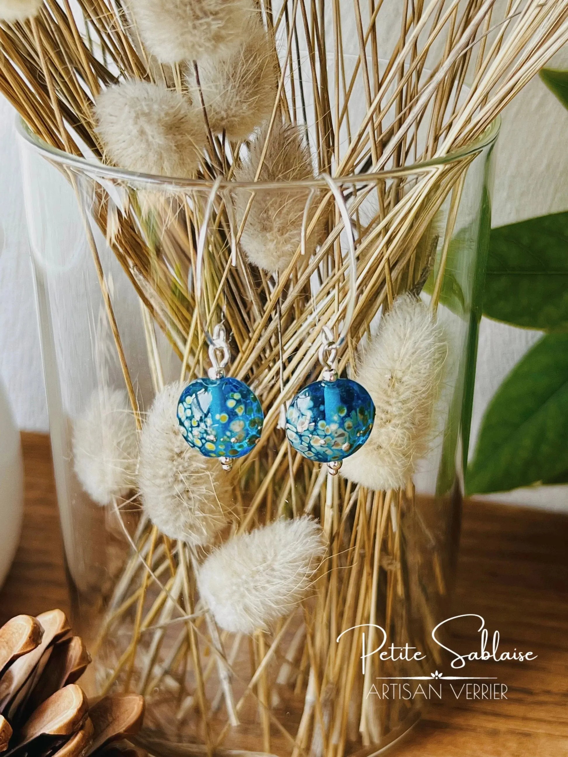 Boucles d'oreilles Artisanales en Argent "Turquoise" - Petite Sablaise