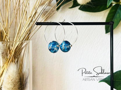 Boucles d'oreilles Créoles Artisanales Bleues - Petite Sablaise