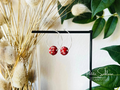 Boucles d'oreilles Créoles Artisanales Rouges - Petite Sablaise