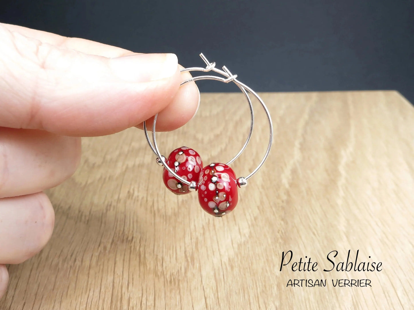 Boucles d'oreilles Créoles Artisanales Rouges - Petite Sablaise