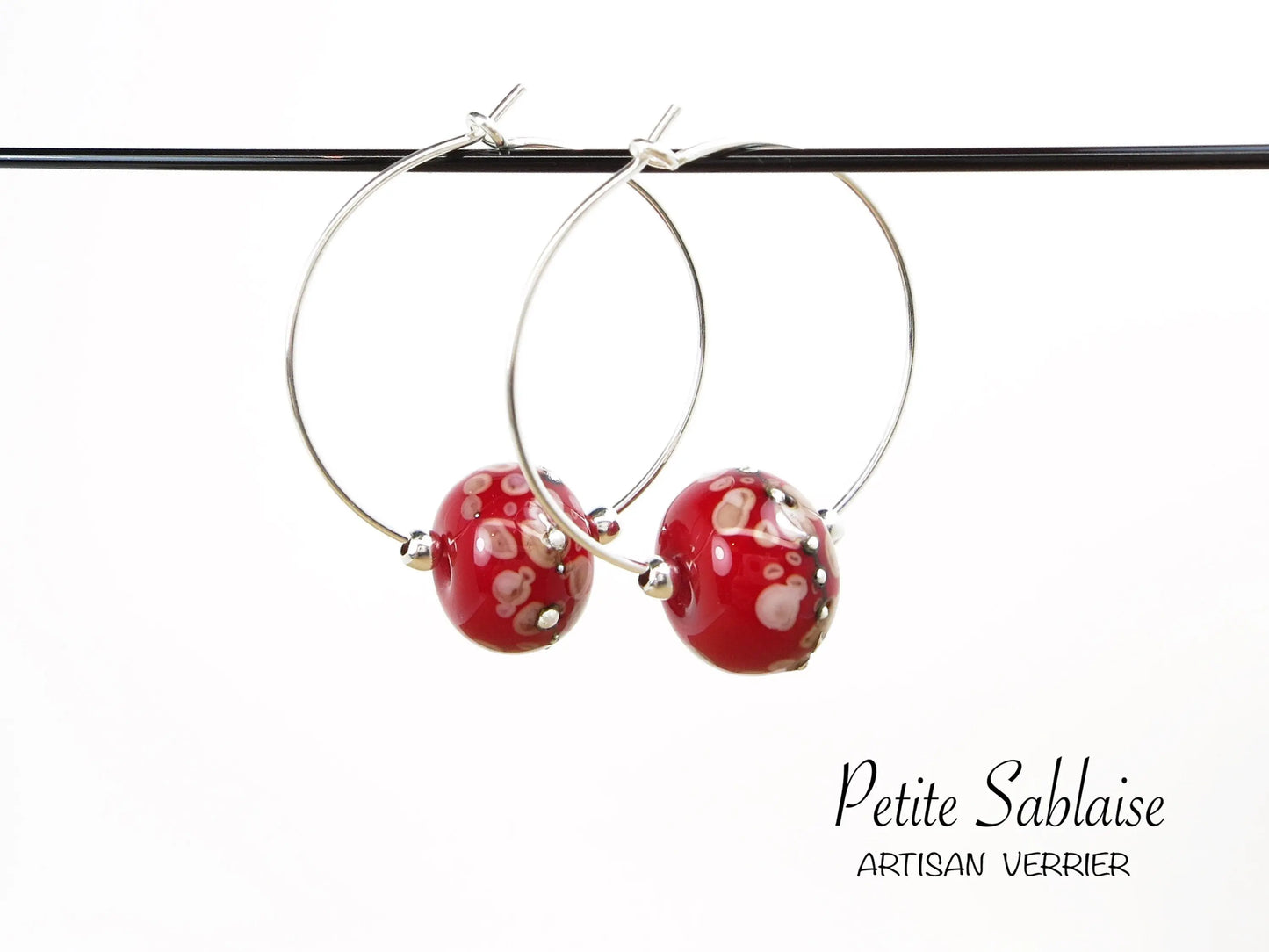 Boucles d'oreilles Créoles Artisanales Rouges - Petite Sablaise