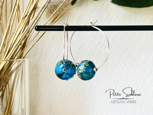 Boucles d'oreilles Créoles Artisanales Turquoises - Petite Sablaise