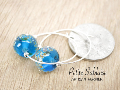 Boucles d'oreilles Créoles Artisanales Turquoises - Petite Sablaise