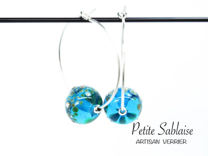 Boucles d'oreilles Créoles Artisanales Turquoises - Petite Sablaise