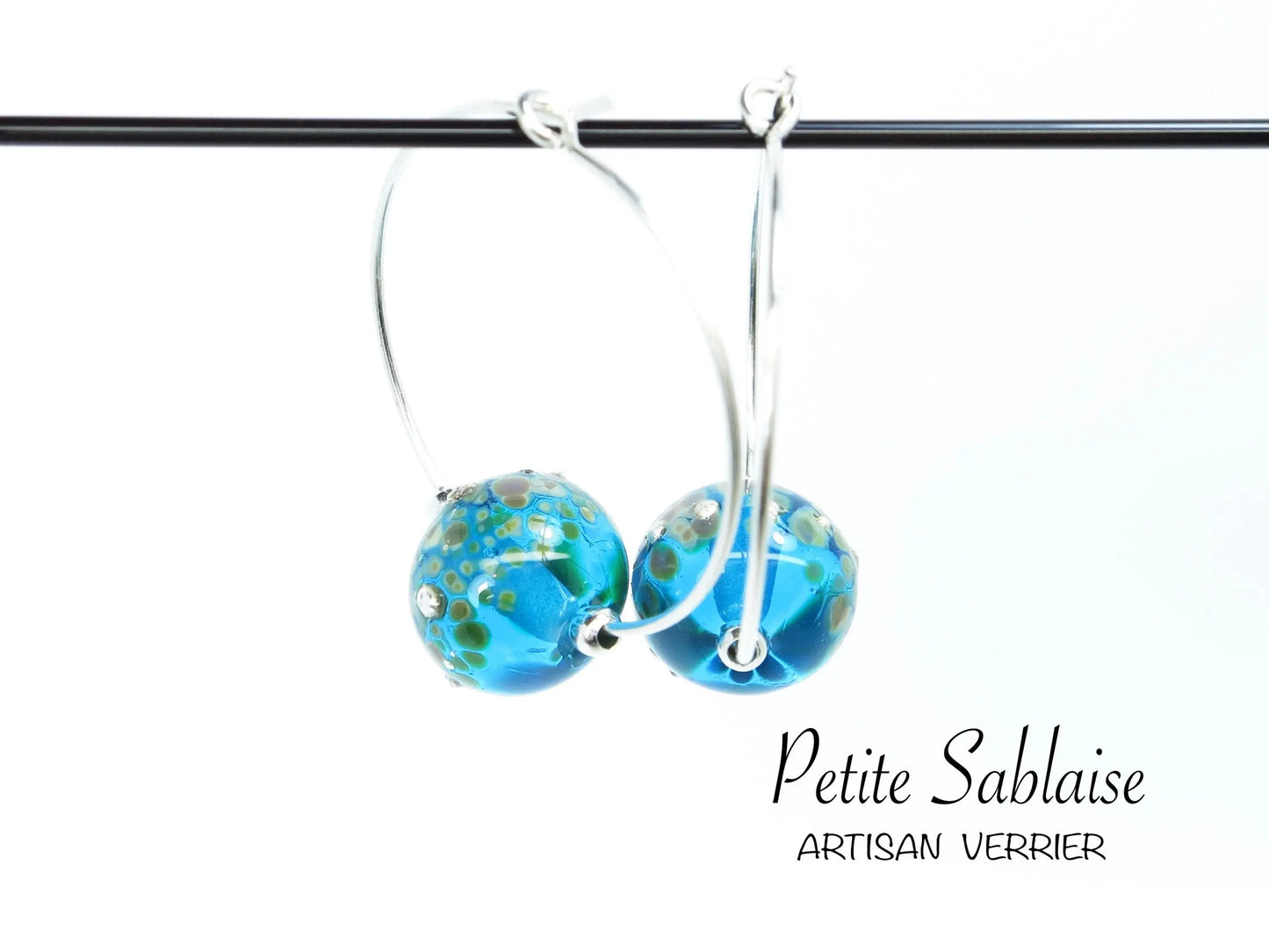 Boucles d'oreilles Créoles Artisanales Turquoises - Petite Sablaise