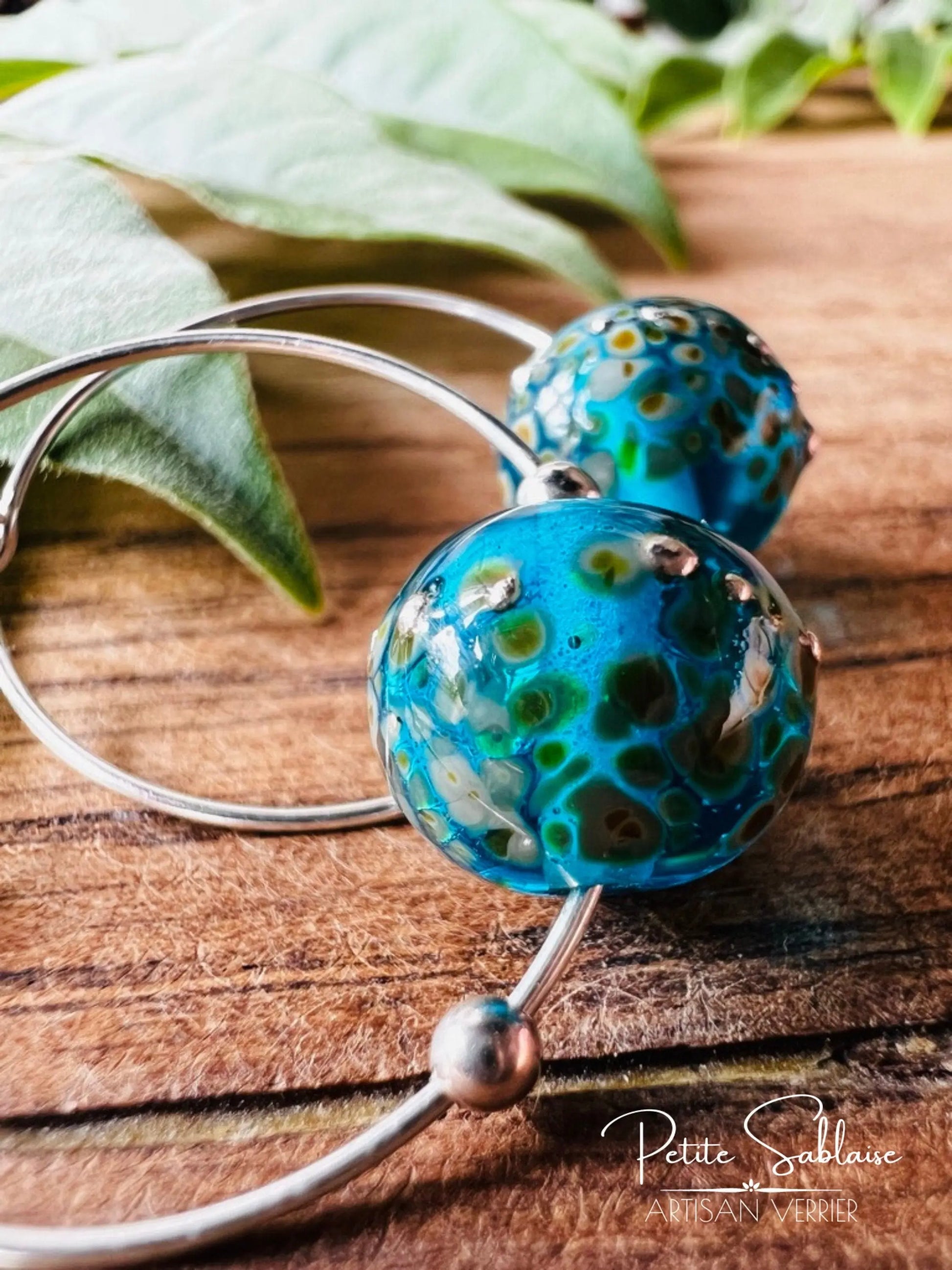 Boucles d'oreilles Créoles Artisanales Turquoises - Petite Sablaise